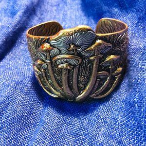 Magic mushroom cuff bracelet bronze sterling